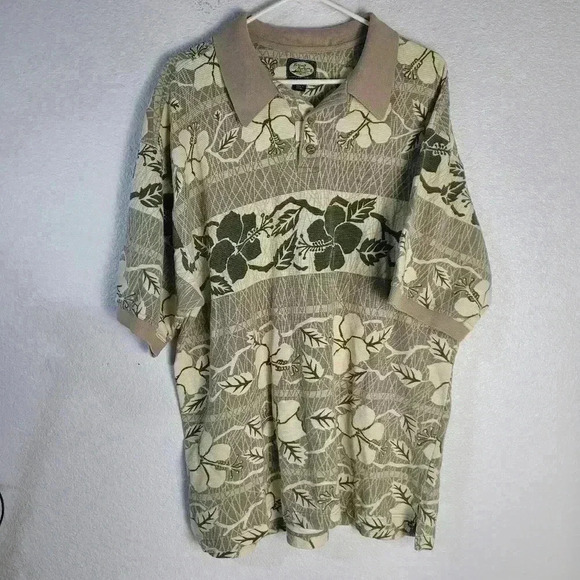 Tommy Bahama 100% Cotton Green Floral Polo Button Up Sz XL - Picture 1 of 6